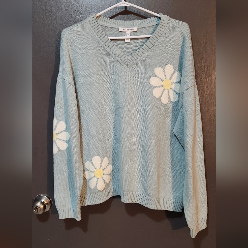Peace, Love, World Floral Sweater
